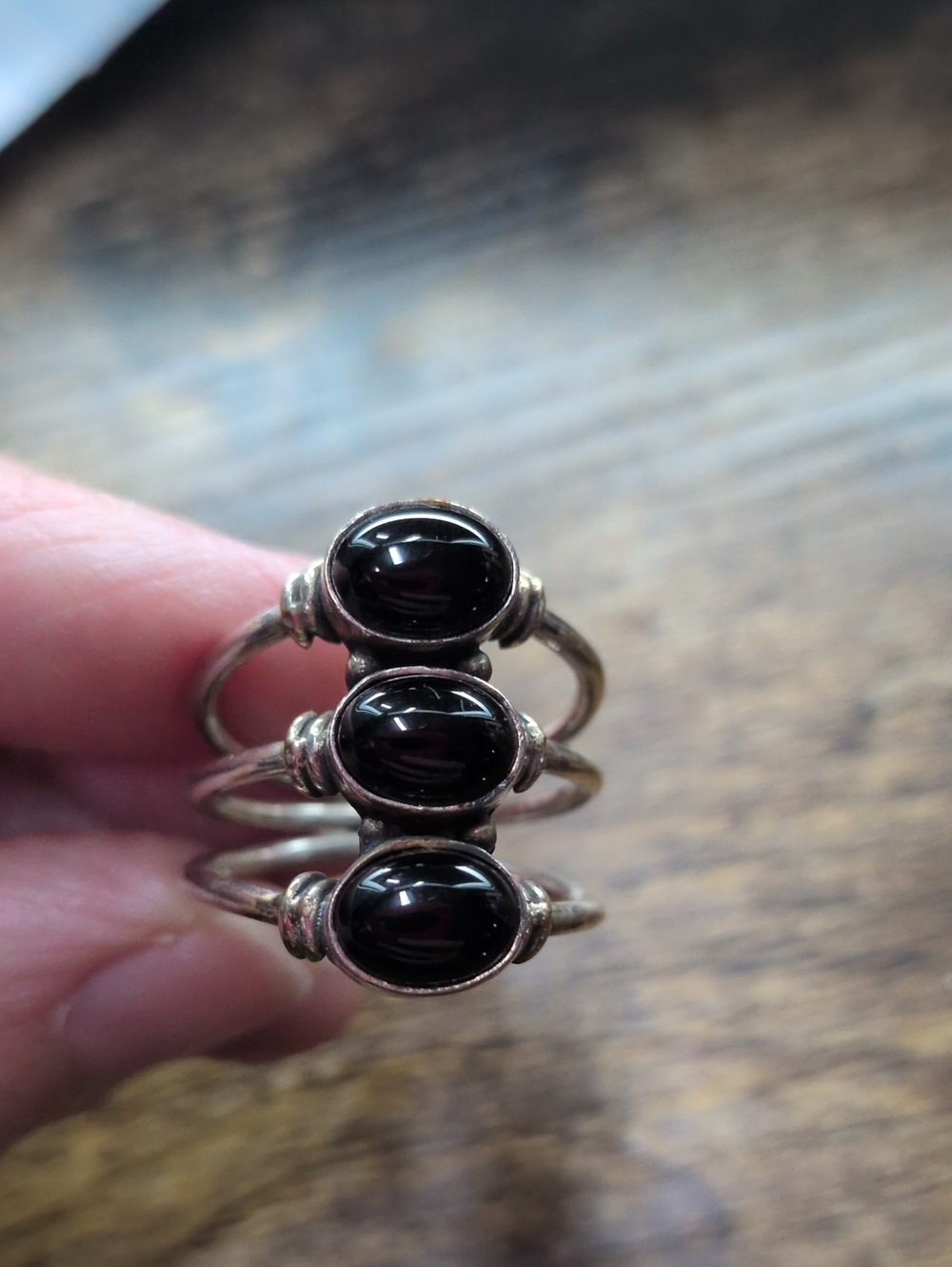 Sterling Silver Triple Black Onyx Stackable Ring